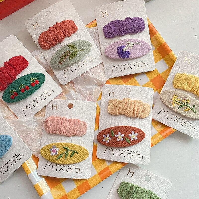 Cute Children Hair Pins Matte Cartoon Fruit Plant Fabric Embroidery BB Hair Clips for Girl Korea Simple Fashion Hair Accessories