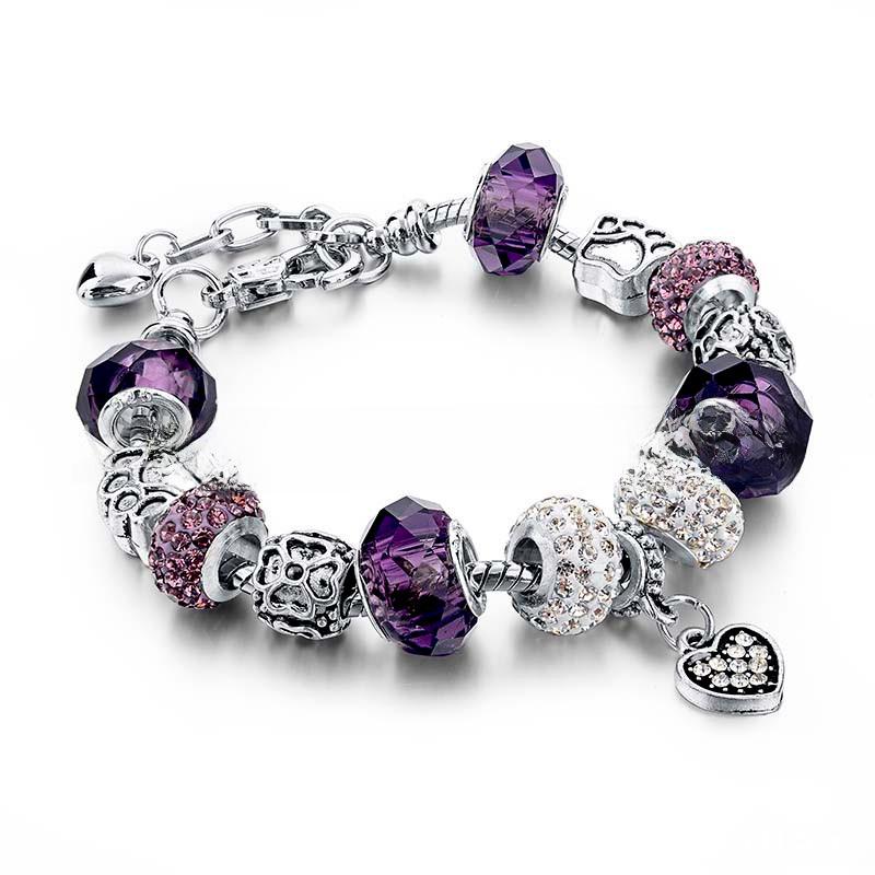 New Panjia Style Gold-Plated Beaded Bracelet with Full Diamond Love Design