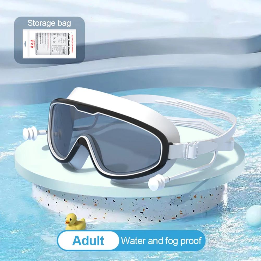Ochelari de înot HD cu cadru mare, stiluri pentru adulți și copii, anti-ceață, ochelari de scufundări cu dopuri de urechi dintr-o bucată, echipament de înot