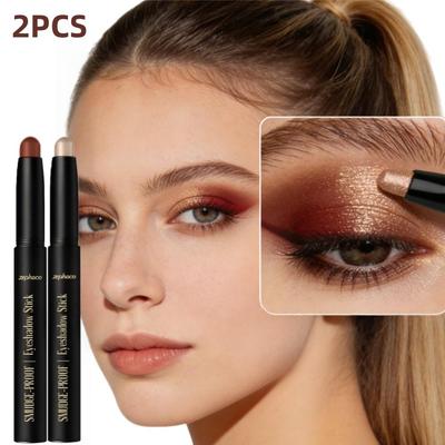 2PCS Vibrant  Eyeshadow Stick Long-Lasting Shimmery and Glittery Eye Makeup Easy-to-Apply Smudge-Proof and Waterproof Eye Shadow Pencil
