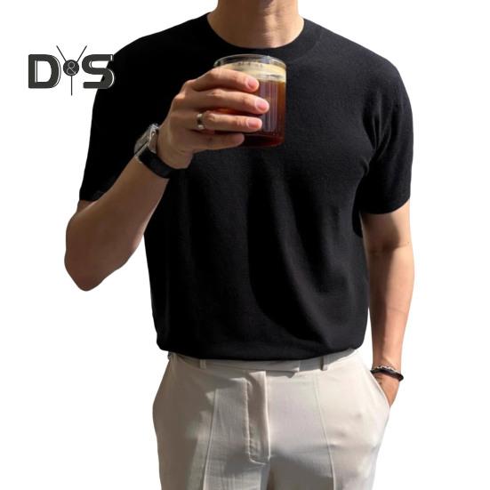 

Летняя мужская футболка с круглым вырезом, однотонная, с короткими рукавами, трикотажная рубашка, дышащая, облегающая, легкая, базовая футболка, повседневный деловой топ M чёрный