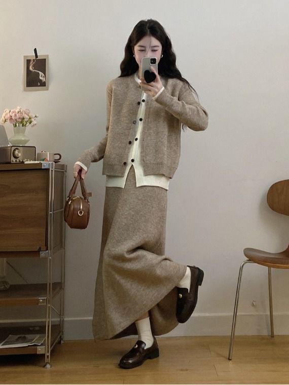 Women's Trendy Knit Two-Piece Skirt Set for Autumn/Winter – Stylish & Casual