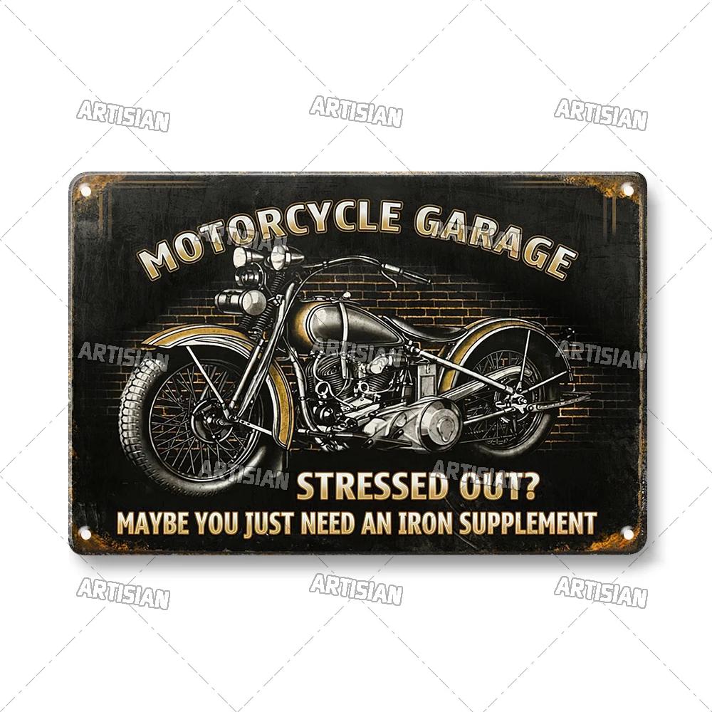 ARTISIAN Rusty Motorcycle Garage Wall Metal Tin Sign Vintage Decorative Plate Man Cave Metal Plaque Club Studio Industrial Decor