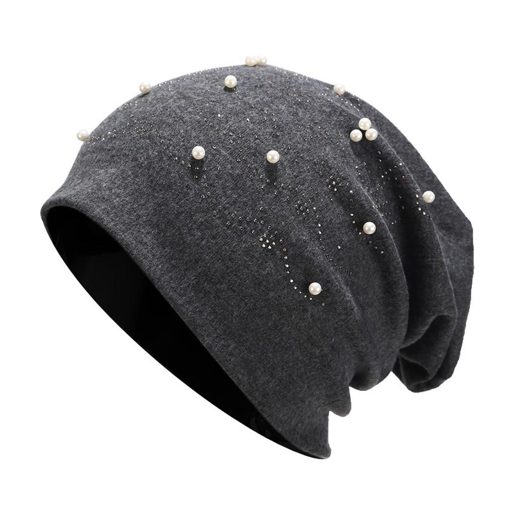 Fashion Women Stretch Headgear  Color Beading Pearl Head Scarf Wrap Hat Cap