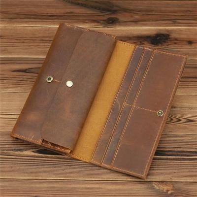Men's Vintage Crazy Horse Genuine Leather Wallet Long Trifold Clutch Bag Durable Large Capacity Handbag for Daily Travel Daily Use