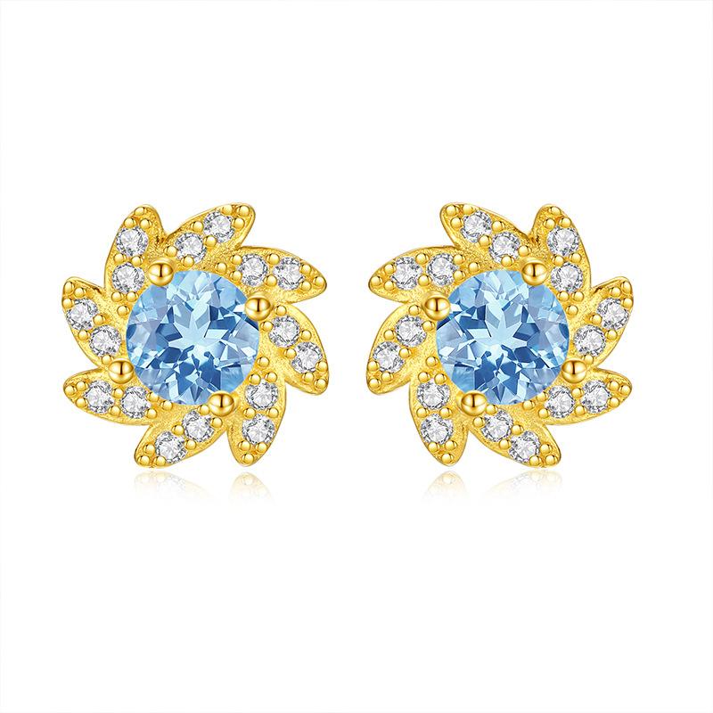Natural stone small fresh sunflower earrings s925 sterling silver gold-plated stud earrings women's exquisite design sense fashion retro jewelry gifts