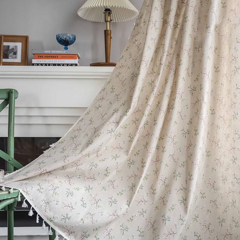 Gardenia Floral Print Cotton Linen Blackout Rod Pocket Bay Window Curtain