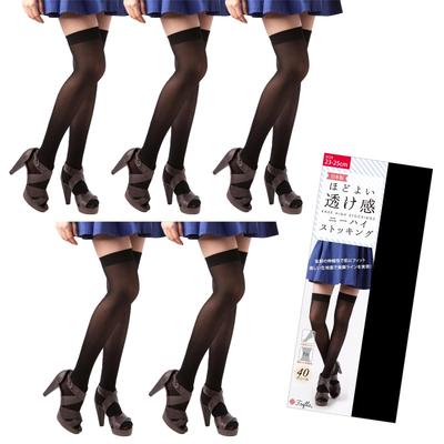 40 Made In Solid Socks Numeral [FuriFura] Women's Knee-High Stockings, Denier, Japan, Over-the-Knee Socks, Thigh-High Socks, Color, Separates, Black,
