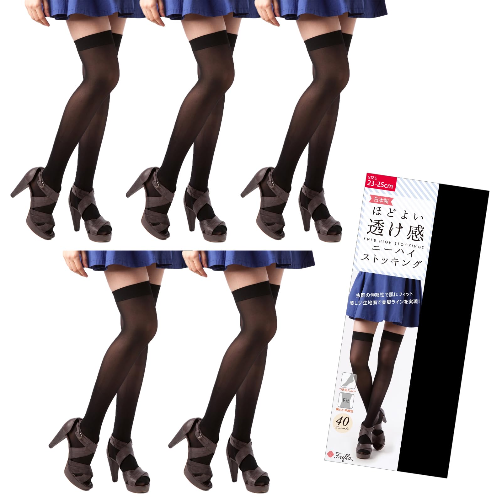 

40 Сделано в сплошных носках Числовой [FuriFura] Женские чулки до колена, Денье, Япония, Гольфы выше колена, Чулки до бедра, Цвет, Раздельные, Черный, чёрный