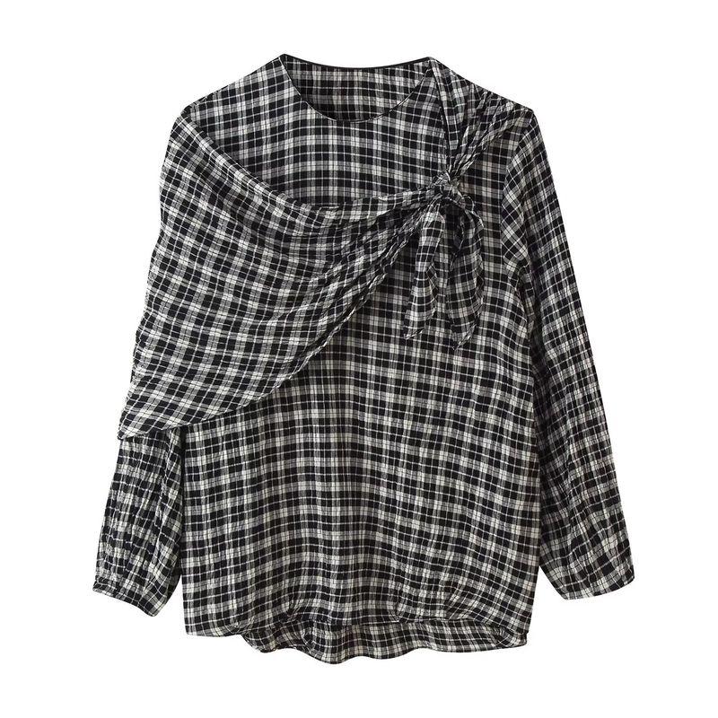 Za Autumn New Women's Clothing Zr European and American Style Fashionable Checkered Multifunctional Headscarf Shirt 8800240 809