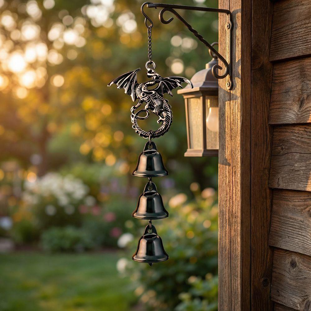 Metal Iron Black Dragon Wind Chime Decorations Ornaments Dragon Doorbell Crafts Bells Vintage Wind Chimes Festive Decorations