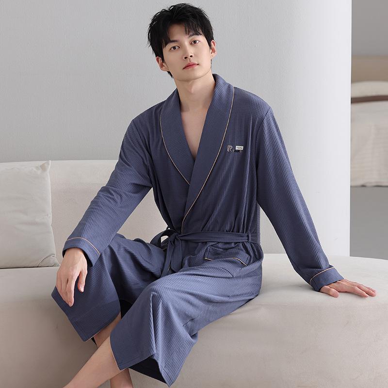 Couple Nightgown Women'S Spring And Autumn Pure Cotton Long-Sleeved Bathrobe Red Men'S Pajamas Couple Outfit