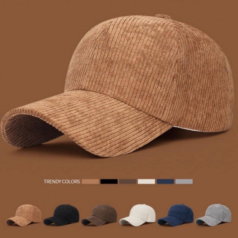 Basic Corduroy Golden Plain Ball Cap Basic Golden Hat (Navy)