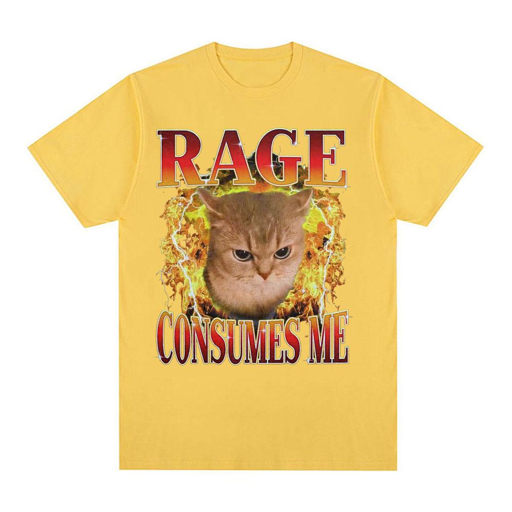 Anger drains my confusion Meme Fun T-shirt, Angry cat Fire T-shirt graphic men's T-shirt casual comic T-shirt