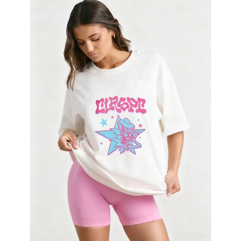 Oversized T-Shirt Black CUSPCI Star Skull Graphic Print Casual Streetwear Fashion Top Women Summer Outfit