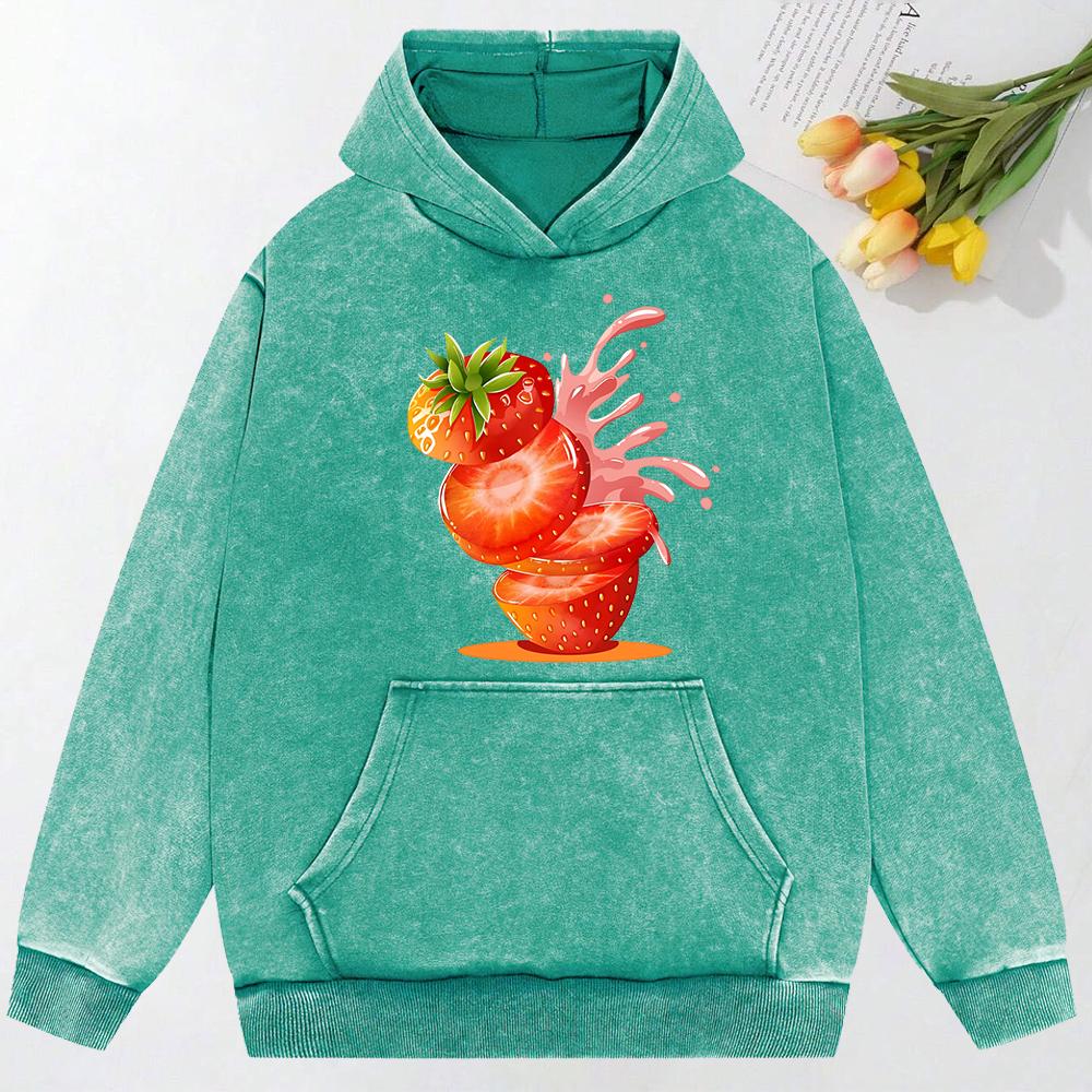 Creative Strawberry Juice Prints Washed Hoodie Y2K Couple Street Hoody Vintage Oversize Clothing Sweatshirt