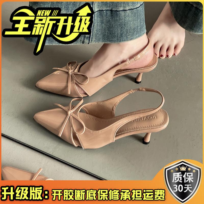 Temperament pointed sandals women's 2025 new spring and summer French outer wear bow sexy commuter fashion sandals