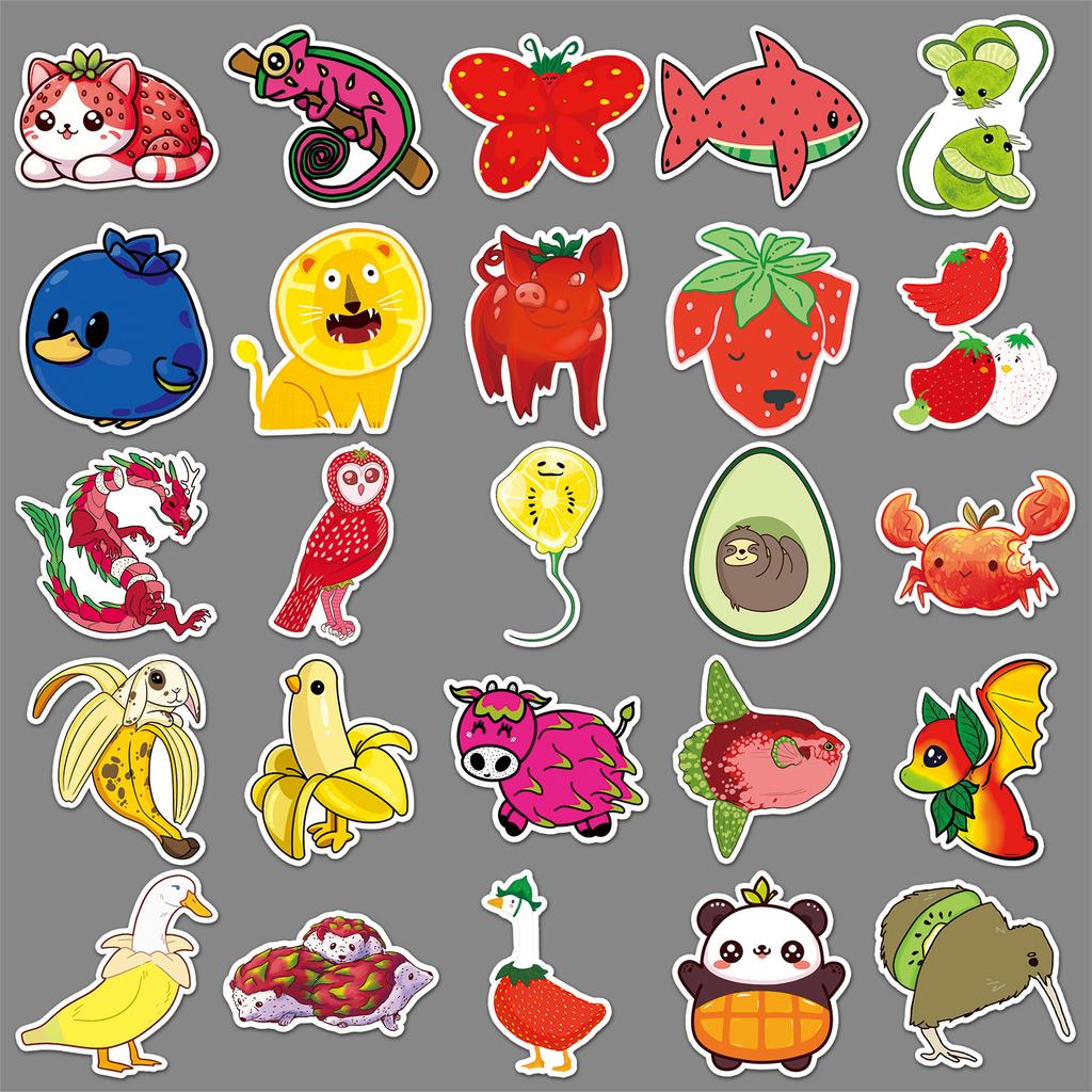 50 Fruit Animal Graffiti Stickers Personalized Cartoon Cute Creative Decorative Mobile Phone Skateboard Water Cup Stickers