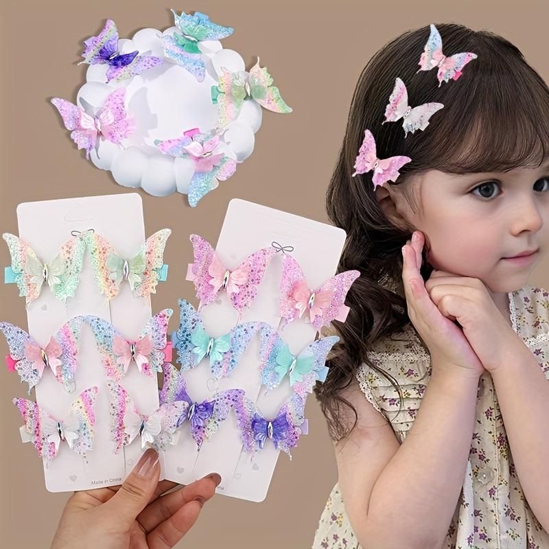 6Pcs Double Butterfly Hairpin Girls Cute Color Gradual Change Color Butterfly Edge Clip Duck Bill Clip Suitable for Daily