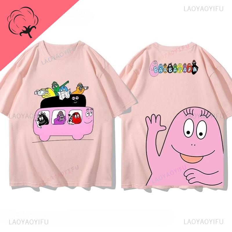 Famous Cartoons Barbapapa Double SidedPrinted T Shirt Casual Funny Kawaii Tops Boys Girls Aesthetic Teenager Outfits Graphic