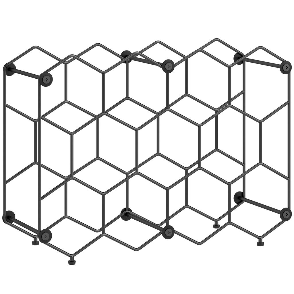 Wine Rack for 13 Bottles Bottle Rack with Honeycomb Design Adjustable Feet Anti-Tip Protection Metal 43 X 15.5 X 31 Cm Black