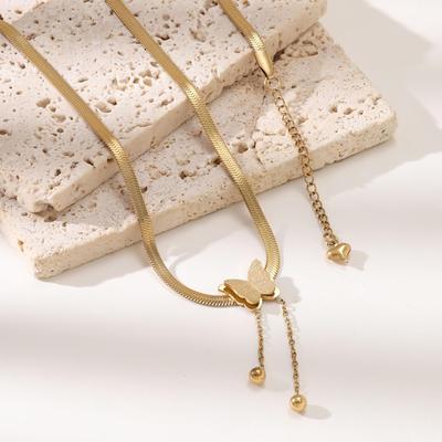 18K Gold-Plated Stainless Steel Butterfly Necklace, Non-Fading, High-End Clavicle Chain Jewelry