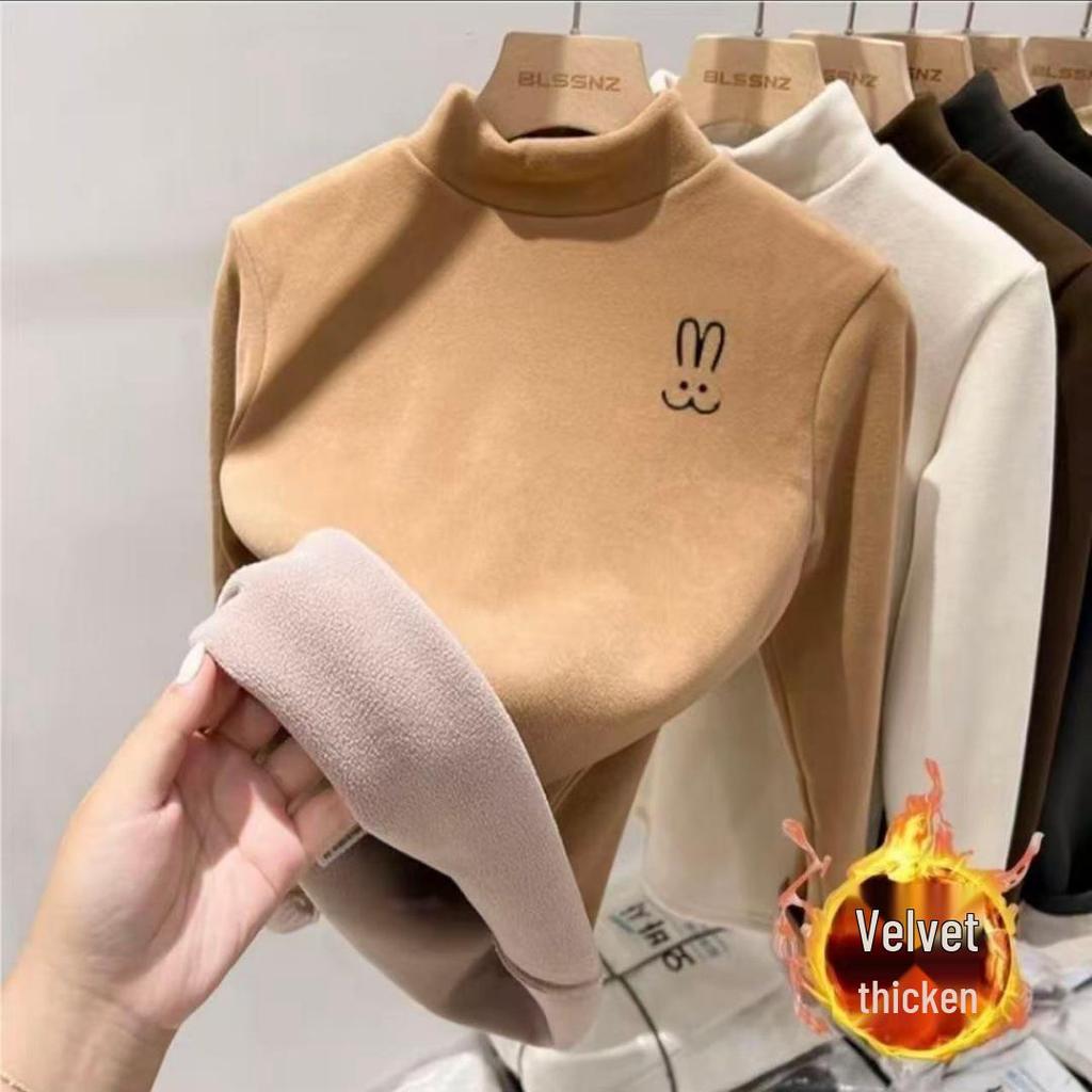 2025 Winter Kids' Plush Velvet Base Layer Half-High Collar T-Shirt for Boys & Girls