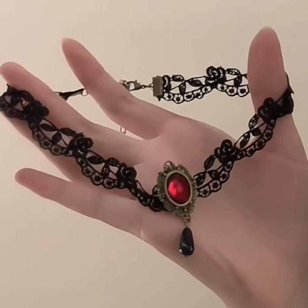 

Темная Лолита Готический Кружевной Черный Чокер-Ожерелье с Крестом