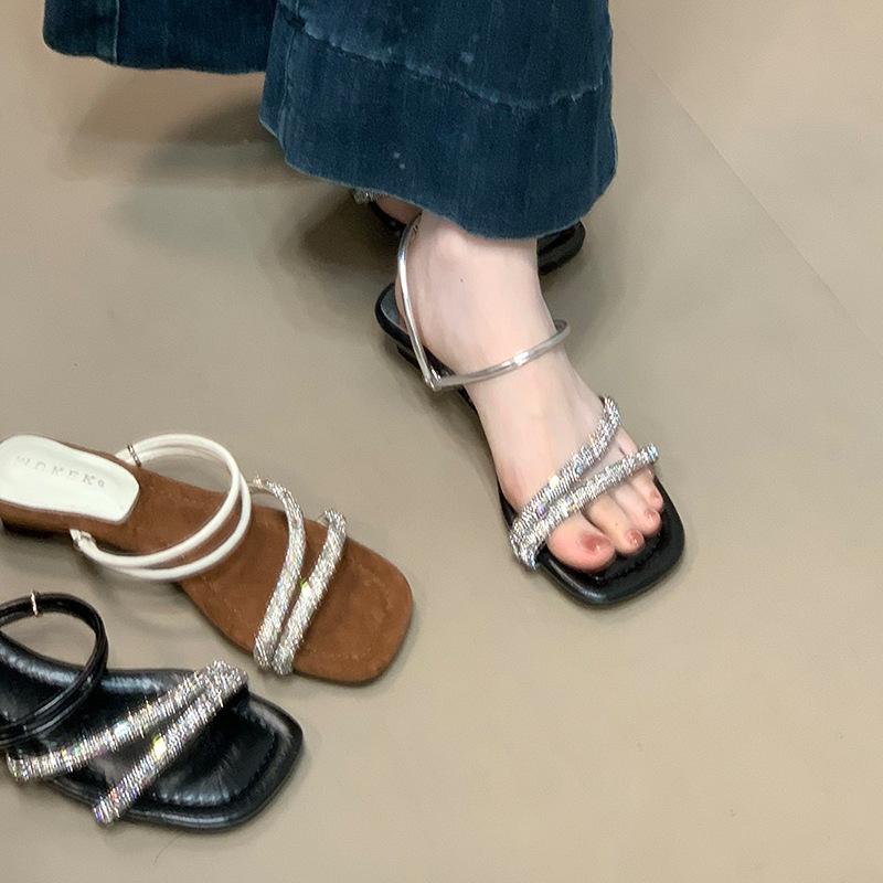 MUKEKe temperament rhinestone with open-toed slippers women's 2025 summer skirt versatile two wear sandals