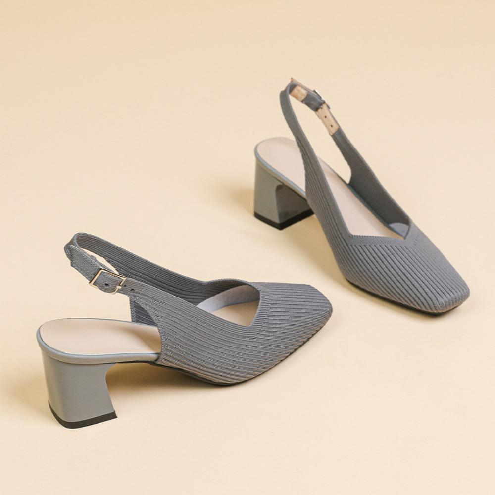 Baotou Sandals for Womens Summer New Solid Color Breathable Square Head Shallow Mouth Heel with Mixed High Heels Women's Sandals