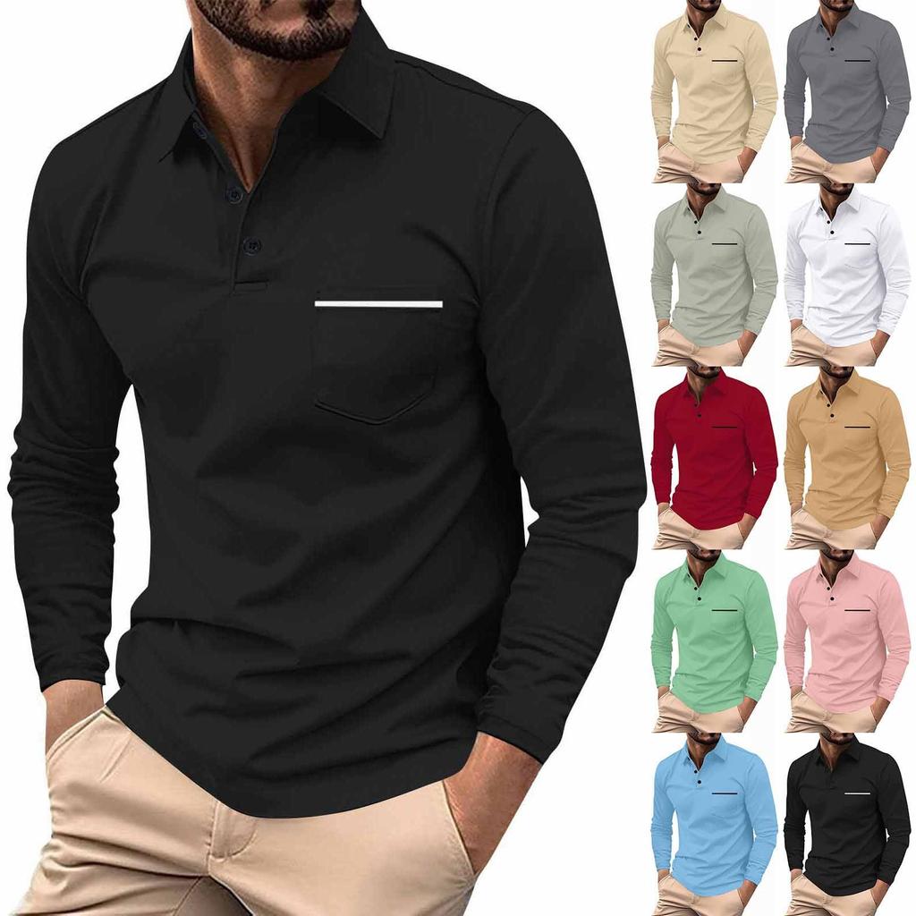 Men's Long Sleeve Shirts V Neck Button Down Blouse Tops  Color Block Shirts With Pocket