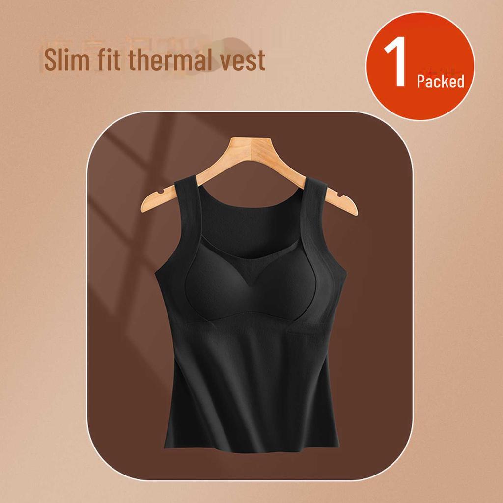 Nahtloses Damen-Samt-Warmweste mit Brustpolstern für Herbst/Winter - BH-frei, integriertes Unterhemd