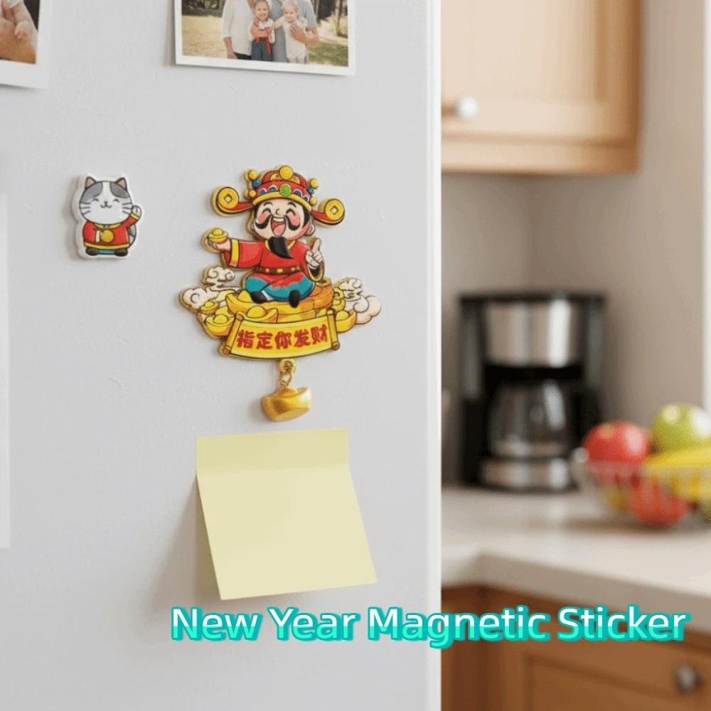 Creative Cartoon New Year Magnetic Sticker Traditional Blessing Refrigerator Sticker Cute Festive Lucky Magnetic Sticker Office