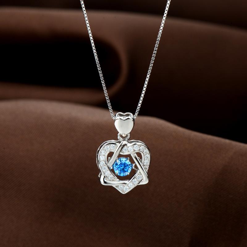 

Meili New Heart Triangle Blue Diamond Pendant 925 Silver Box Chain Necklace for Women Light Fashion Commute 925 білий