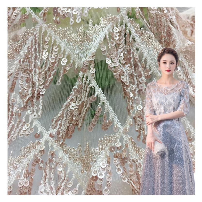 Rose Gold Sequin Mesh Fabric for Evening Dress коричневый