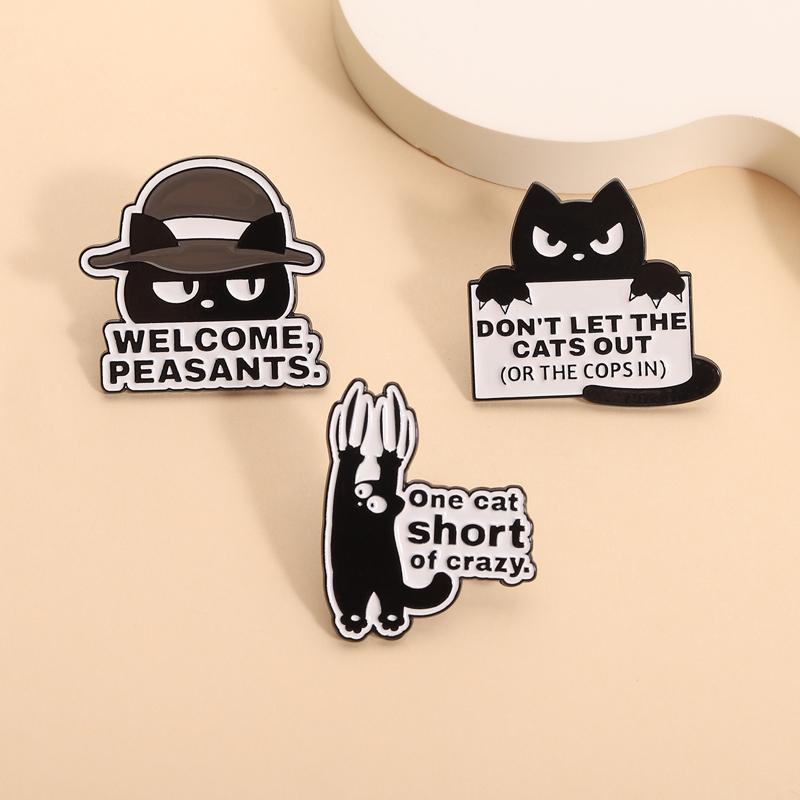 Black Cats Enamel Pins Funny Cool Kitten Meow Brooches Lapel Badges Simple Cartoon Animal Jewelry Gift for Friends