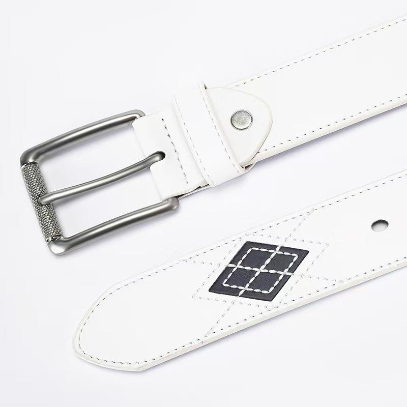 Men's High-End White Leather Belt with Embroidered Pin Buckle - Trendy 2025 Style
