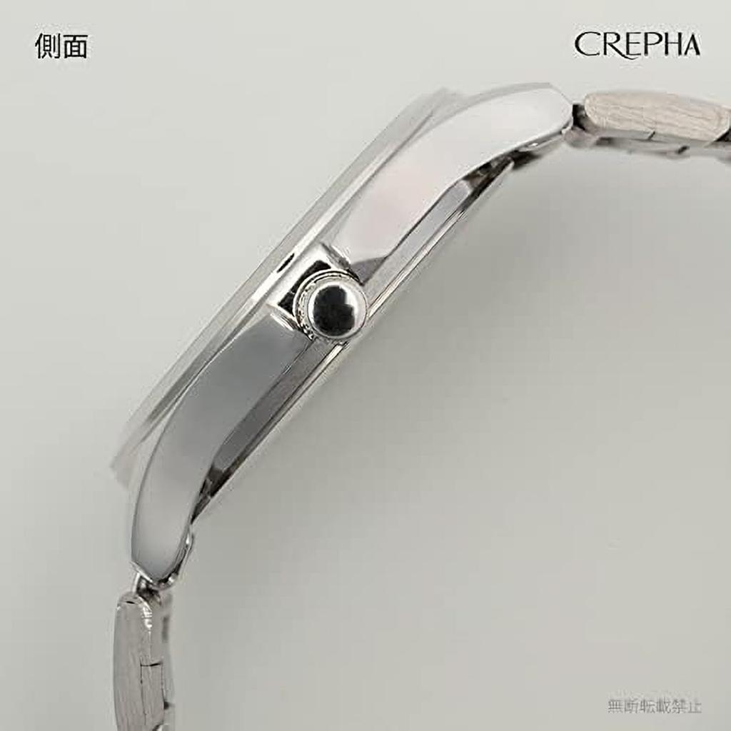 CREPHA Analog Japanese Quartz 3 ATM Water Calendar Function of the Simple Expandable Easy to Put On and Take Stainless Steel 18mm Band Suitable for