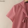 ZANZEA Women Turn Down Collar Loose Casual Short Sleeve Blouse