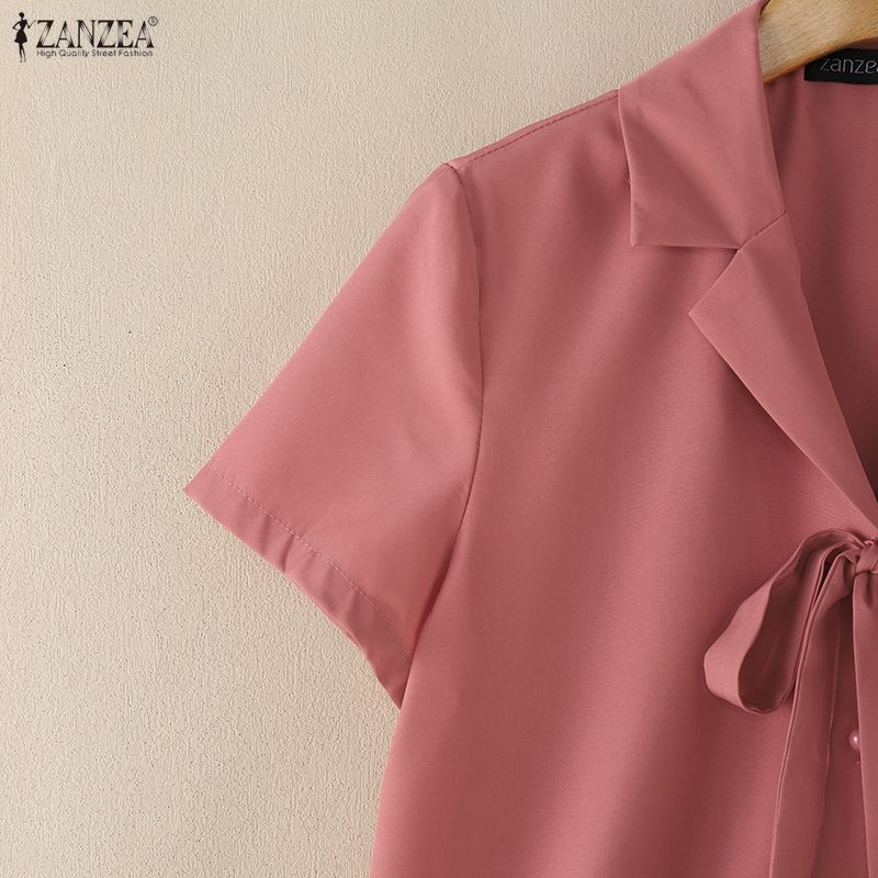 ZANZEA Women Turn Down Collar Loose Casual Short Sleeve Blouse