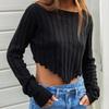 Fashion Solid Color Rib Fabric Long Sleeves Knitting Short Midriff-Baring Sweater Long Sleeved Knitted Sweater