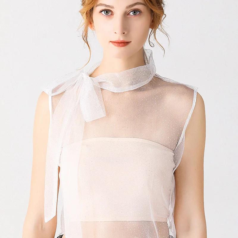 Women Big Bowknots Fake Collar Tie Adult Detachable Half Shirt Black White Thin Stand False Collar Blouse Top Decor Accessory