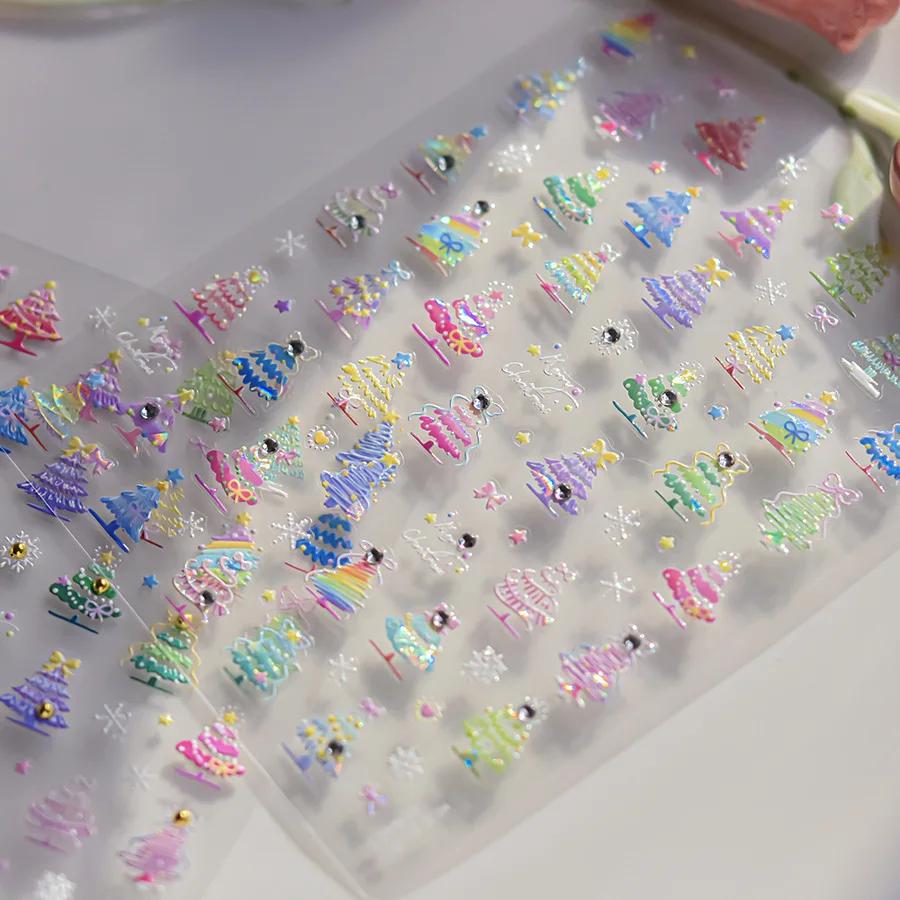 Christmas Nail Stickers Luxury Crystal Diamond Cartoon Bear Tree Apple Back Glue Nail Art Stickers DIY New 3D Nails Decorations