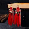 Ear Studs 1 Pair Hook Earrings Bohemian Oil Drip Geometric Rectangle Pendant Temperament Decoration Elegant Artificial Feather Tassel Dangle