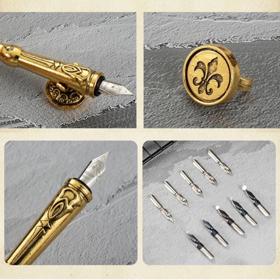 1 Set 0,5mm Schön aussehende Quill Pen-Set Glattes Schreiben Kupfer Komfortable Grip Quill Stift Tinte Set Schreibwaren liefert