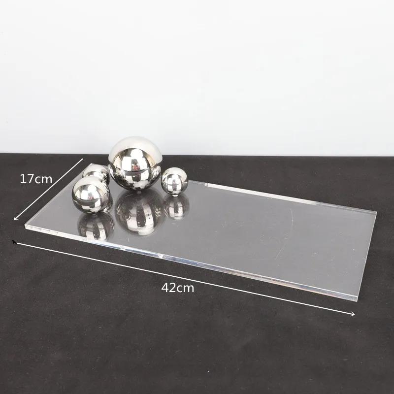 Geometrisches Metall Silber Kugel Modell Dekoratives Ornament, Transparente Acryl Aufbewahrungsschale, Zuhause, Wohnzimmer, Schreibtischdekoration