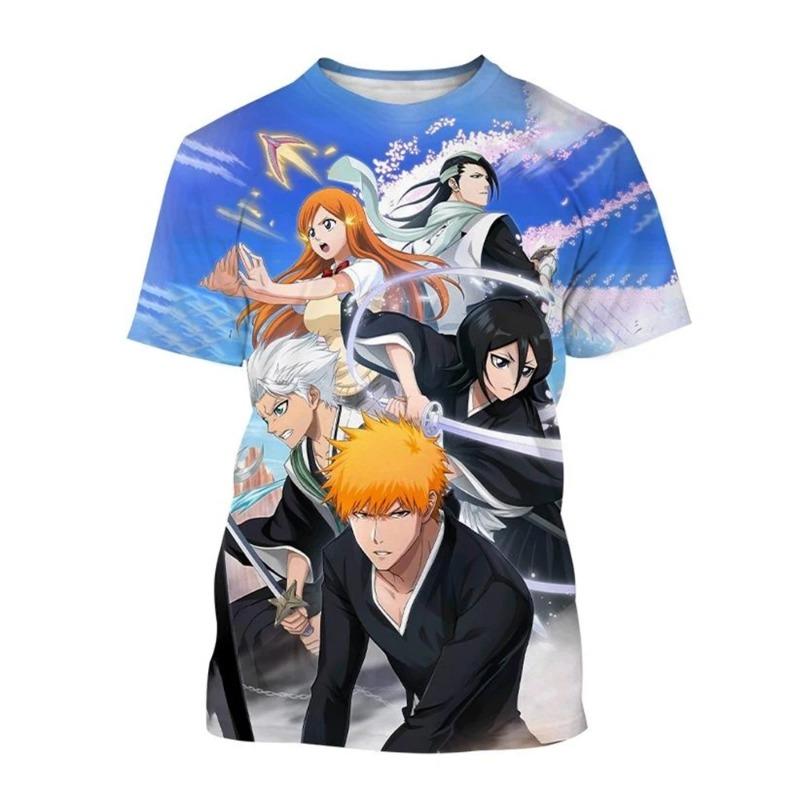 Hot sale Summer Kurosaki Ichigo print T-shirt anime BLEACH fashion o neck short-sleeved men's and women's casual tops kids