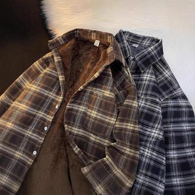 Men's Vintage Plaid Velvet Casual Shirt Jacket - Autumn/Winter Style