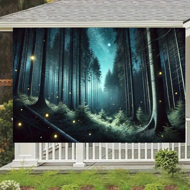 A Polyester Photography Background Depicting a Firefly Forest Suitable for Birthday Banner and Cake Table Photography