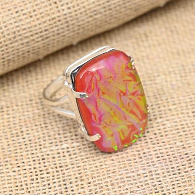 Red Australian Triplet Opal Gemstone 925 Sterling Silver Handmade Jewelry Ring For Her